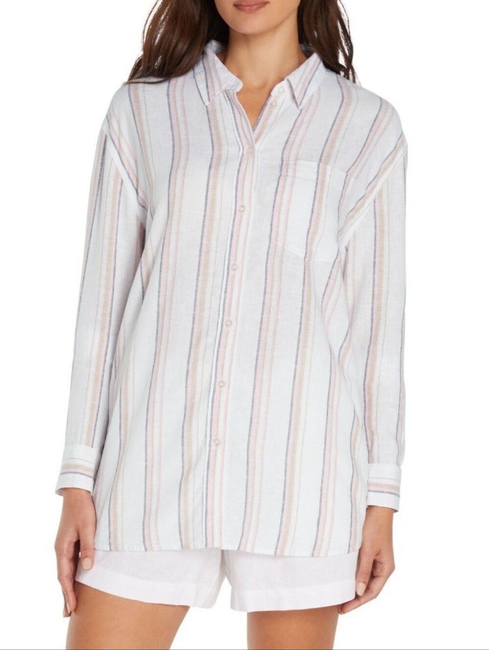Gap Linen Blend Striped Button Down Shirt